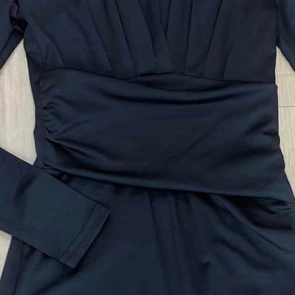 Black Midi Dress Jersey Knit Rounded Hem Long Sleeves Soft Large - Picture 4 of 5